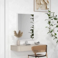 HOMCOM Specchio da Parete Rettangolare con Ganci, in Vetro e MDF, 60x80 cm, Bianco(m-10)