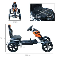 HOMCOM Go Kart Racing Deportivo Coche de Pedales para Niños +5 Años con Asiento Ajustable Embrague y Freno Ruedas de Goma 122x60x70cm Negro y Naranja(m-3)