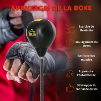 HOMCOM Punching ball sur pied réglable hauteur 133 -151 cm, sac de frappe sur pied 2 gants base lesté 45 x 45 x 133-151 cm noir(m-8)