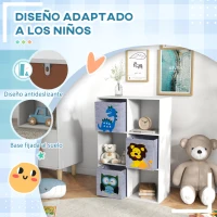 ZONEKIZ Librería para Niños de +3 Años con 6 Compartimientos y 3 Cajones de Tela no Tejida 61,8x29,9x91,5 cm Blanco y Gris(m-4)