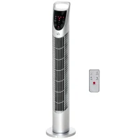 HOMCOM 31 Inch Bladeless Oscillating Tower Fan with 70° Oscillation, Remote Control, 7.5H Timer, 3 Speed 3 Modes, Electric Floor Standing Cooling Fan for Home Bedroom Office, Silver(m-10)