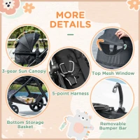 HOMCOM Foldable Baby Stoller, with Reclining Backrest, Adjustable Canopy, for Ages 0-36 Months - Black(m-7)