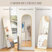 HOMCOM Specchio da Terra e Parete Moderno in Lega di Alluminio con Supporto Pieghevole, 50x170cm, Oro(m-7)