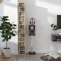 HOMCOM Bibliotecă Mobilă pentru CD-uri cu 12 Rafturi pentru 204 CD-uri, din MDF și PAL, 21x20x175 cm, culoare Lemn(m-10)