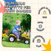 HOMCOM Trattore a Pedali per Bambini da 3+ Anni con Rimorchio, Rastrello, Pala e Clacson, Giallo(m-7)