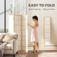 HOMCOM Wooden Folding Privacy Screen, 3 Panel Room Divider for Bedroom, Natural Wood Finish(m-6)