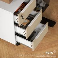 HOMCOM Schedario da Ufficio con 3 Cassetti, 4 Ruote, Cassettiera Ufficio con Serratura e 2 Chiavi, Bianco e Rovere(m-8)