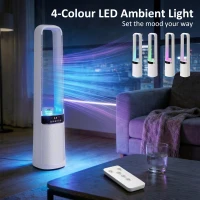 HOMCOM Bladeless Tower Fan, 36dB Standing Cooling Fan with Oscillating, LED Lights, 3 Speeds, 12H Timer, Remote Control(m-6)