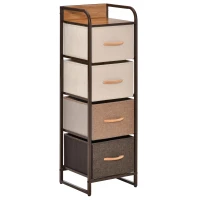 HOMCOM Cómoda para Dormitorio con 4 Cajones Plegables Parte Superior de Madera y Marco Metálico 31x29x99 cm Multicolor(m-12)