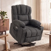 HOMCOM Sillón Relax Reclinable Eléctrico Levanta Personas Masaje Vibratorio y Calor Asiento Ancho USB-C USB-A Bolsillos Negro(m-5)