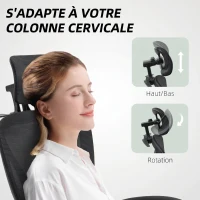 HOMCOM Chaise Bureau Ergonomique avec Appui-Tête Réglable, Fauteuil de Bureau Inclinable en Maille, Dossier Séparé, Noir(m-6)