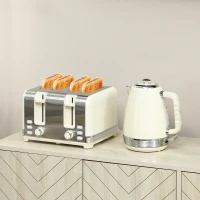 HOMCOM Wasserkocher- und Toaster-Set, 1,7 L, 2200W, Strix Thermostat, Filter, 4-Schlitz-Toaster, 7 Bräunungsstufen, Krümelfach(m-10)