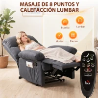 HOMCOM Sillón de Masaje Sillón Relax Reclinable con 8 Puntos de Masaje Función de Calefacción 85x93x103 cm Gris(m-4)