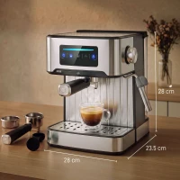 HOMCOM Espresso Machine, 20-Bar Cappuccino Coffee Maker with Frother Wand, 1.6L Tank, Single/Double/Manual Shot, LED Touch(m-3)