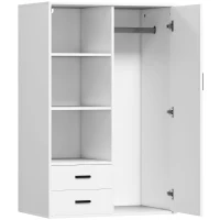 HOMCOM Armadio Moderno con 2 Cassetti, Ripiani Aperti e Vano Appendiabiti, 80x50x124 cm, Bianco(m-1)