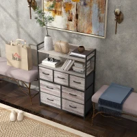 HOMCOM Rustic Chest of Seven Fabric Drawers - Grey Wood Effect(m-10)