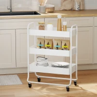 HOMCOM 3-Tier Storage Trolley on Wheels, Rolling Utility Cart with Mesh Backets for Kitchen, Bathroom, Bedroom, White(m-10)