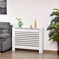HOMCOM Cache-radiateur couverture radiateur Design à Lattes Panneau Cabinet pour salon cuisine chambre couloir dim. 112L x 19l x 81H cm MDF Blanc(m-10)