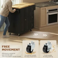 HOMCOM Kitchen Island on Wheels, Rolling Kitchen Storage Trolley with Drop Leaf, Drawers, Towel and Spice Rack, Black(m-7)