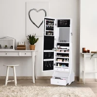 HOMCOM LED Portagioie Armadio per Gioielli con Specchio con Base a Cassettiera cassetto Organizzatore Gioielli e Accessori 45x36x150 cm(m-10)