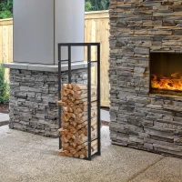HOMCOM Metal Firewood Log Holder Tall Firewood Rack Indoor Outdoor Fireplace Wood Storage Shelf with Side Rails, Rust-Resistant, Black, 40W x 25D x 150H cm(m-2)