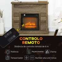 HOMCOM Lareira Elétrica 1800W Lareira Decorativa com Efeito de Chama Realista Temporizador para Ambientes de 30 m² 96,5x22x81,7 cm Efeito Madeira(m-6)