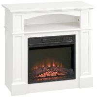 HOMCOM Camino Elettrico con Effetto Fiamma LED Regolabile 1800 W, Telecomando, Timer e Ripiano Integrato, Bianco(m-11)