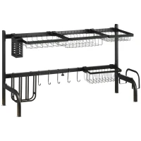 HOMCOM Égouttoir à vaisselle au-dessus de l'évier séchoir à vaisselle 2 niveaux, modulables en acier, 93 x 30 x 52 cm, noir(m-1)