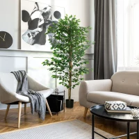 HOMCOM Plante artificielle ficus hauteur 1,80 m tronc branches liane lichen feuilles grand réalisme pot inclus vert(m-10)