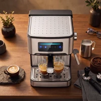 HOMCOM Espresso Machine, 20-Bar Cappuccino Coffee Maker with Frother Wand, 1.6L Tank, Single/Double/Manual Shot, LED Touch(m-9)