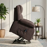 HOMCOM Sillón Relax Reclinable Eléctrico Levanta Personas con Puerto USB Control Remoto Asiento Ancho Reposapiés Marrón(m-8)