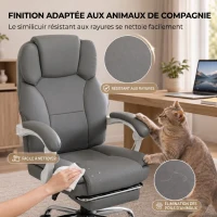 HOMCOM Chaise Bureau Ergonomique, Fauteuil de Bureau Inclinable en Cuir Synthétique Adapté aux Animaux, Hauteur Réglable, Gris(m-5)