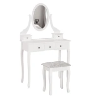 HOMCOM Schminktisch, Frisierkommode mit Hocker, Schminktisch Set, Frisiertisch, Kosmetiktisch, Weiß, 80 x 40 x 140 cm(m-1)