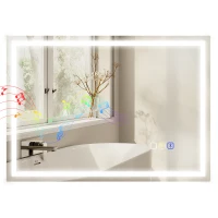 HOMCOM Oglindă de baie anti-aburire cu lumină LED reglabilă, difuzor Bluetooth, butoane tactile, 50x70 cm(m-11)