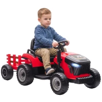 AIYAPLAY Tracteur électrique enfants avec remorque amovible, voiture électrique enfants, télécommande 2,4G, 139x58x55cm, rouge(m-18)