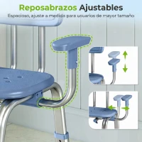 HOMCOM Silla Ducha Personas Mayores Antideslizante con Reposabrazos Ajustable Altura Ajustable Carga 150 kg Azul(m-4)