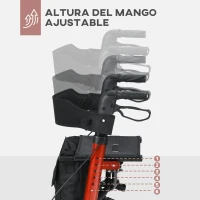 HOMCOM Andador para Ancianos Plegable de Aluminio con Asiento 4 Ruedas Altura Ajustable Frenos de Maneta Rojo y Negro(m-7)