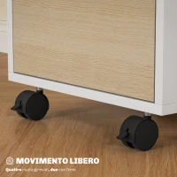 HOMCOM Schedario da Ufficio con 3 Cassetti, 4 Ruote, Cassettiera Ufficio con Serratura e 2 Chiavi, Bianco e Rovere(m-5)