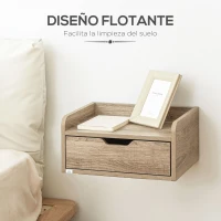 HOMCOM Set de 2 Mesitas de Noche de Pared Mesillas Flotantes con 1 Cajón para Dormitorio Habitación 40x30x19,5 cm Natural(m-5)
