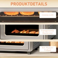 HOMCOM Minibackofen mit Umluft, Heißluftfritteuse, 6 Heizmodi, Timer, Zubehör, 24L, Silber(m-9)