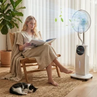 HOMCOM 135cm Pedestal Fan with Water Mist Spray Humidifying Misting Fan, White(m-2)