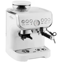 HOMCOM 15 Bar Coffee Machine, with Adjustable Grind, Steamer and Accessories - White(m-1)