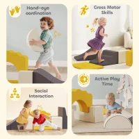 AIYAPLAY 7 Piece Kids Soft Play Set with Detachable Cover, Baby Indoor Climb and Crawl Foam Toy for Toddlers, Yellow(m-6)