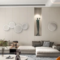 HOMCOM Metal Wall Art Modern Decorative Mirror Decor Hanging Home Wall Sculptures for Living Room Bedroom Dining Room, Silver(m-8)