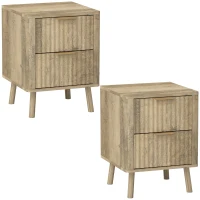 HOMCOM Lot de 2 tables de chevet avec 2 tiroirs cannelés pour chambre à coucher, salon, 40 x 40 x 53 cm, chêne(m-1)