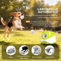 PawHut Lanciatore Automatico di Palline per Cani di Piccola e Media Taglia con 3 Palline, 3 Distanze Regolabili, Verde(m-3)
