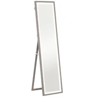 HOMCOM Specchio Illuminato con Luci LED Regolabili e Pulsante Touch, in Vetro e MDF, 40x5x160 cm, Grigio(m-1)