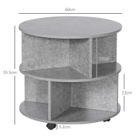 HOMCOM Round Coffee Table with Wheels, 3-Tier Rolling Side Table for Living Room with Divided Shelves, Cement Colour(m-3)
