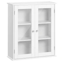 kleankin Armadietto Pensile Bagno a 2 Ante in Legno e Vetro con Ripiano Regolabile, 55x20x65 cm, Bianco(m-11)