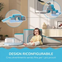 HOMCOM Set da Gioco per Bambini 12-36 Mesi da 7 Blocchi Multicolore in PU e EPE, 170x130x40 cm, Blu e Grigio(m-6)